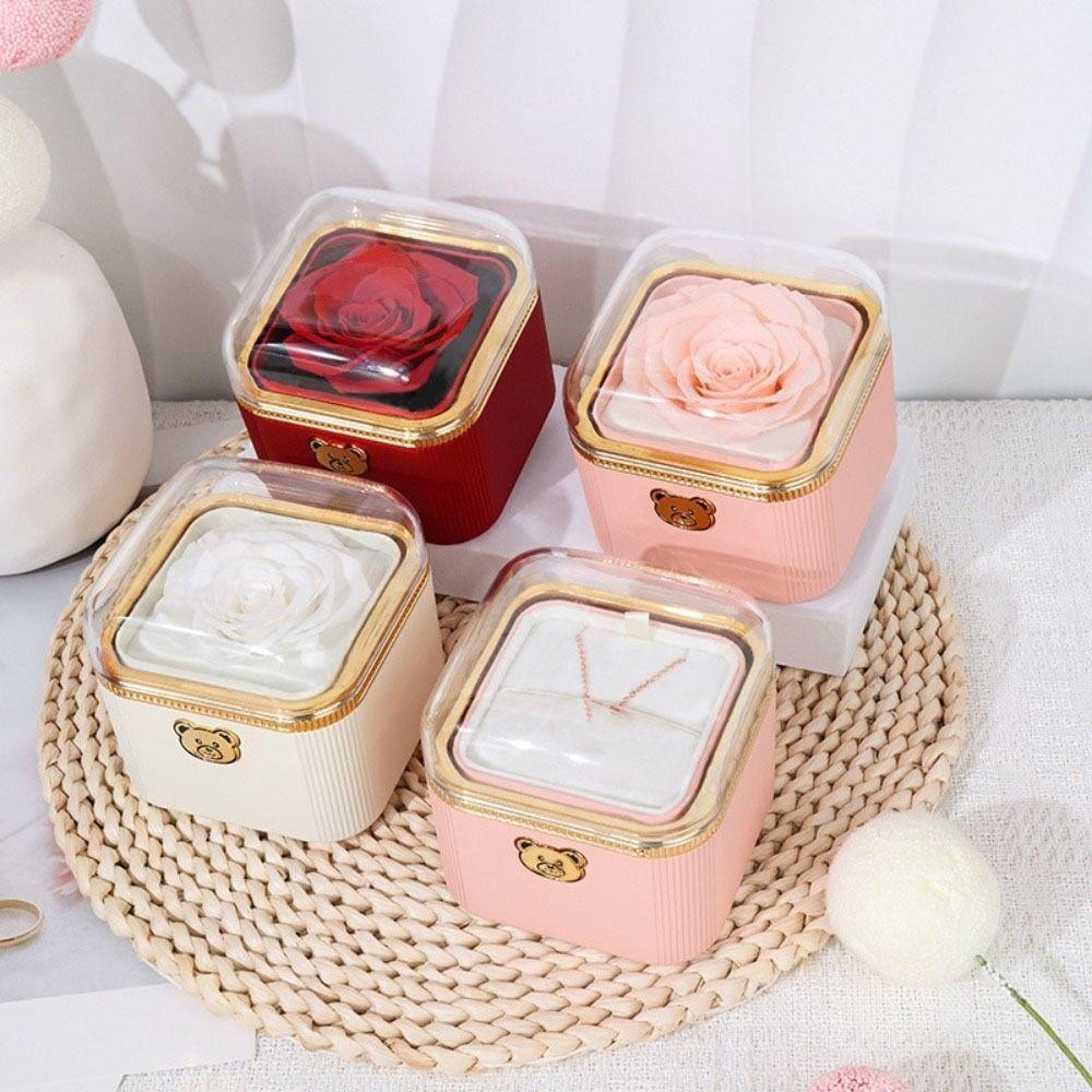 Cute Rotating Rose Box Romantic Surprise Jewelry Storage Box Necklace Storage Case  Mother's Day