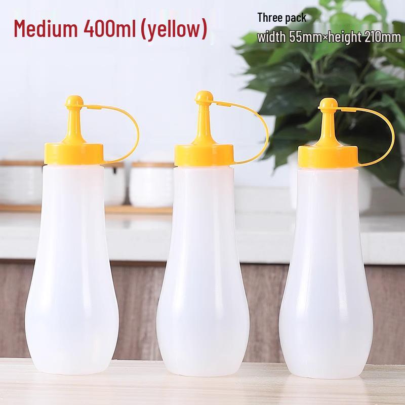 Set aus 3 transparenten Quetschflaschen mit spitzer Öffnung für Ketchup, Honig, Sahne, Salatdressing und Austernsauce.