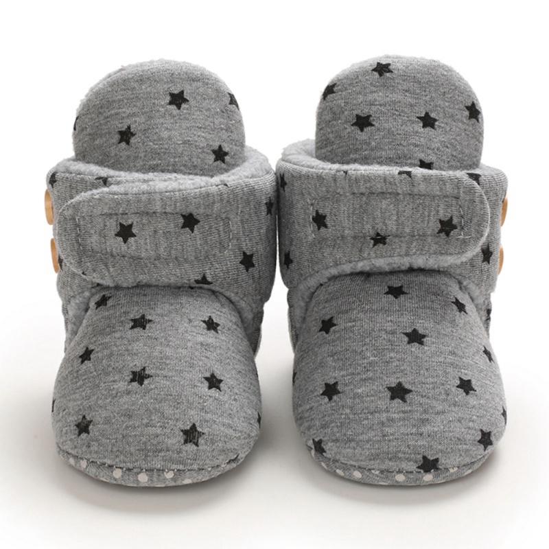 Cute Star Print Prewalkers Booties Winter Soft Anti-slip Warm Newborn Infant Crib Shoes Moccasins