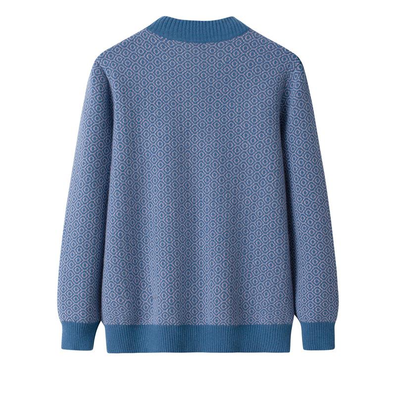Stylish Thickened Wool Stand-Up Collar Cardigan for Middle-aged & Elderly Moms – Autumn/Winter Loose Zipper Knit Sweater Coat
