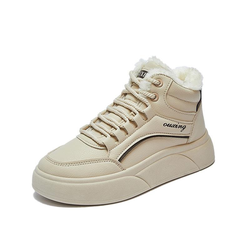 Women's Winter Warm Chunky Platform Sneakers Non-Slip Snow Boots With Faux Fur Lined Lace-Up Tennis Walking Shoes for Women Comfortable Short Booties