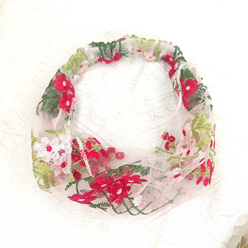 Fashion Thin Embroidered Headscarf Headband Female Cover White Hair Wide Edge Fashion Wide Lace Press Hair Headgear Headband Headgear