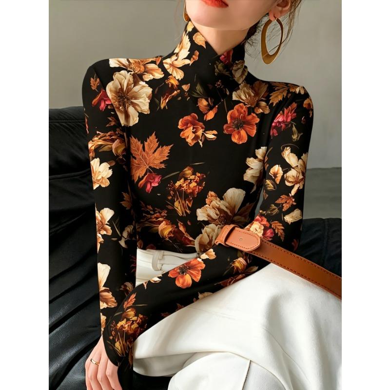 Lady's Sexy High-neck Long-sleeved T-shirt, Soft Texture for Autumn and Winter Tops, Machine Washable