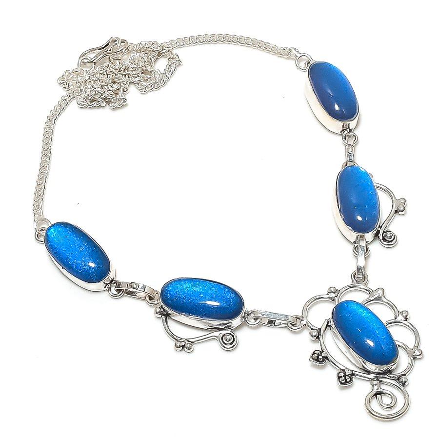 Natural Blue Triplet Opal Gemstone 925 Sterling Silver Jewelry Necklace 18" f9V67