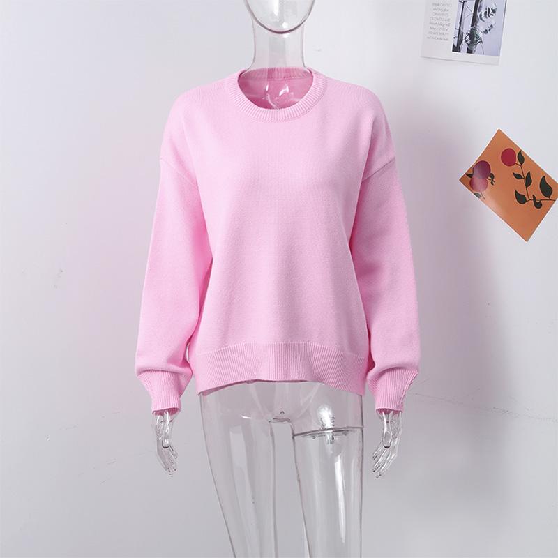 Women Sweaters Knit Basic Pullover Long Sleeve Round Neck Solid Spring Streetwear Knitwear Loose Elegant Jumper Female Tops