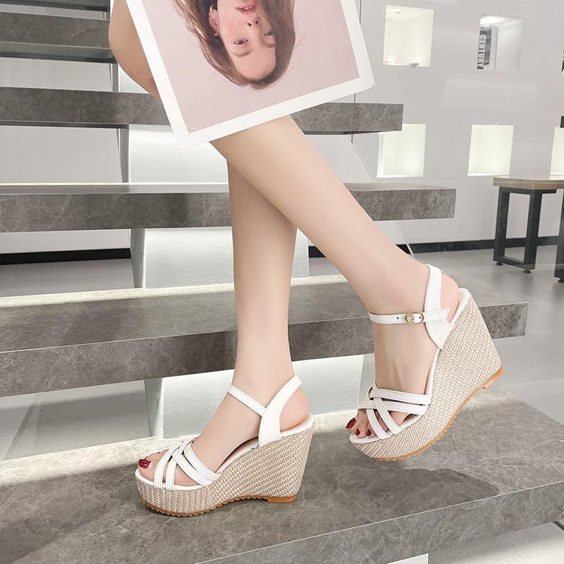 Classic Wedge Sandals for Women 2026 Summer New Comfortable Thick-soled Platform High-heels Fish-mouth Women's Shoes Large-sized