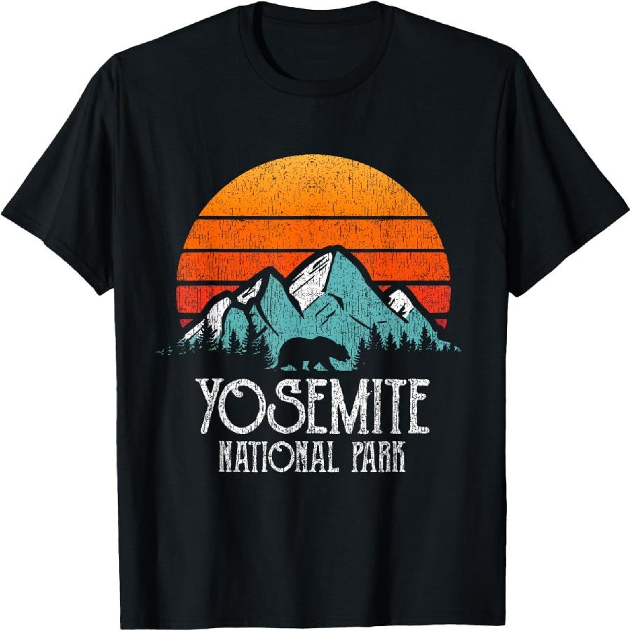 Yosemite Tee Retro Sunset Mountains Yosemite T-Shirt S