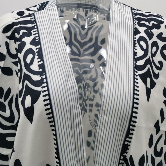 Tassle Ball Sun Protection Swimsuit Cardigan Half Sleeve Women Boho Printed Beach