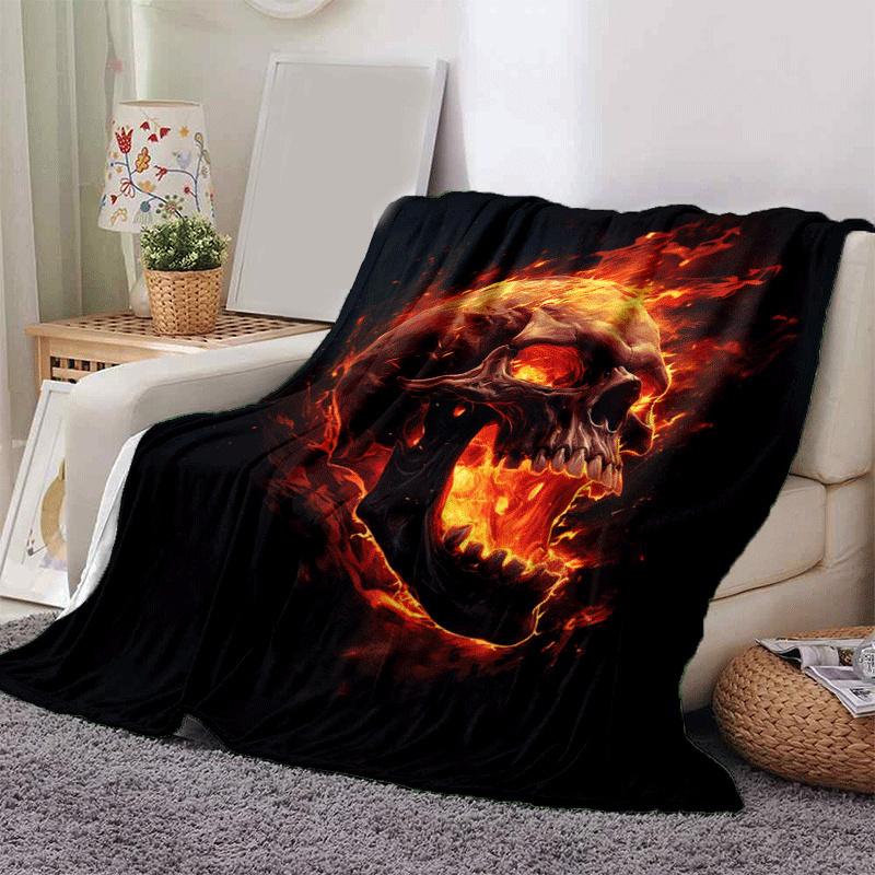 1pc Skeleton Printing Lightweight Flannel Blanket, Comfortable and Warm Blanket, for Camping Sofa Bed and Couch Office, In All Seasons