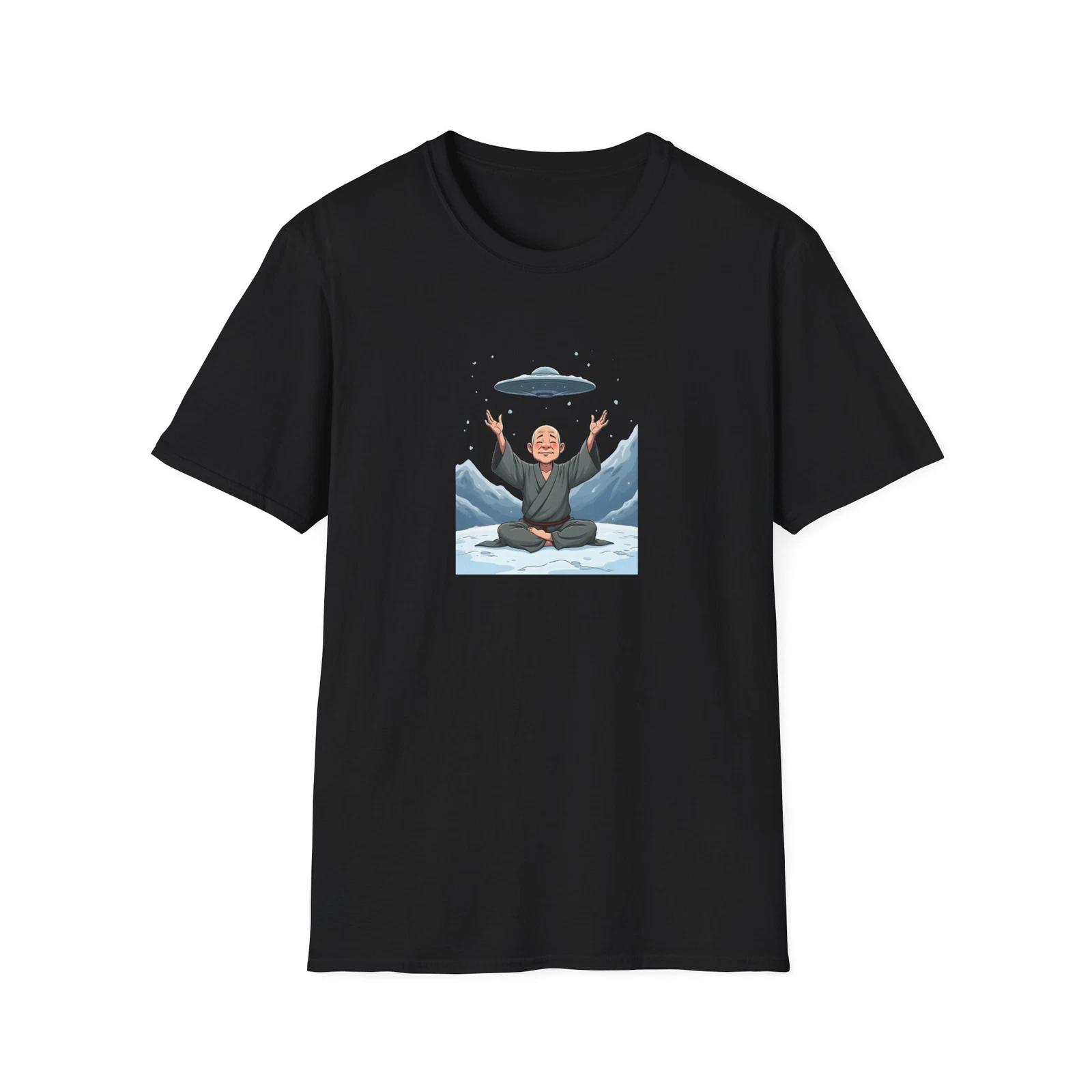 Monk Meditating Flying Saucer Softstyle T, UFO Art, Unique Gift, Space, Funny M
