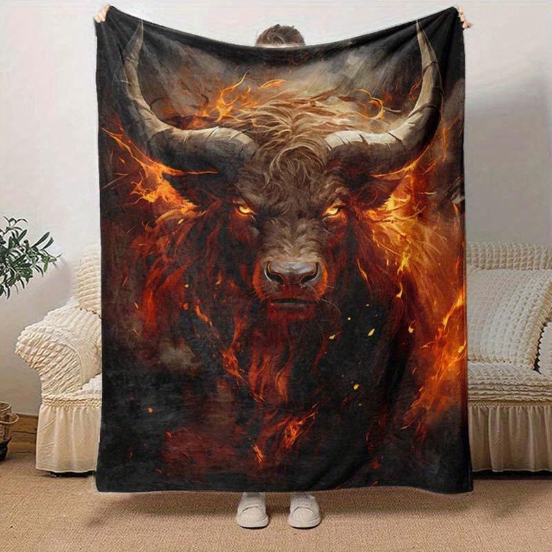 1pc Ox Printing Lightweight Flannel Blanket, Comfortable and Warm Blanket, for Camping Sofa Bed and Couch Office, Suitable for Gift Blankets