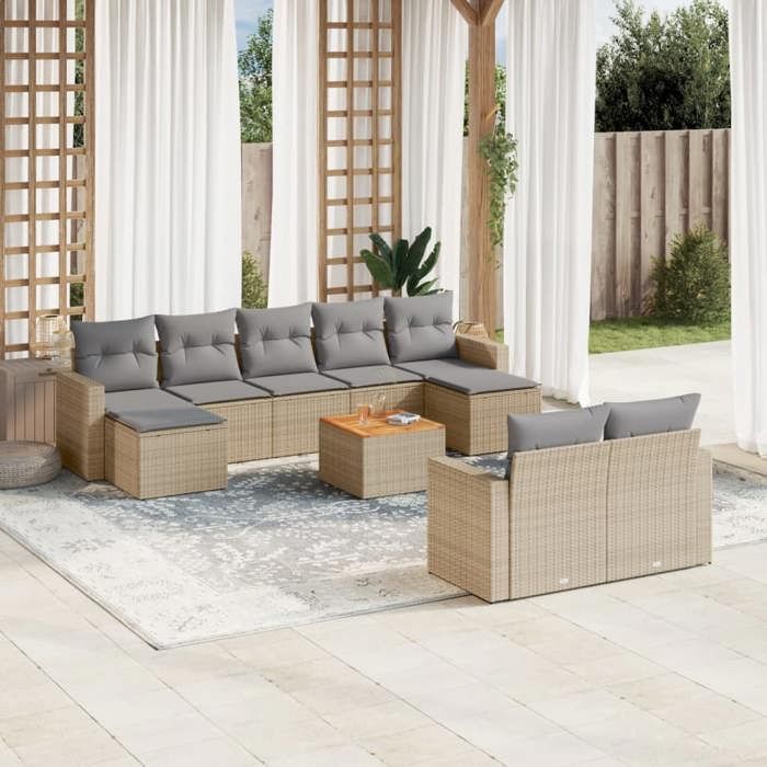 VidaXL Salon de Jardin avec Coussins 10 pcs, Canapés de Terrasse, Ensemble de Meubles de Patio, Mobilier d'Extérieur, 3256668