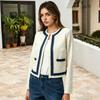 Womens Short Fleece Jacket - Vintage Raw Edge Round Neck Button Detail Lightweight