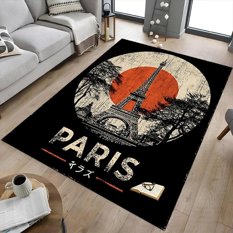 1pc Paris Eiffel Tower Home Office, Durable Polyester Floor Mat with Easy, Office Decor, Urban Style, Nonslip Backing