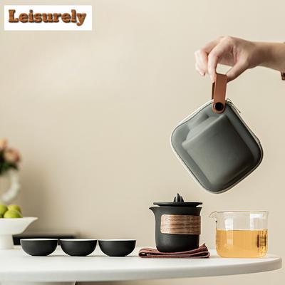 Zen Black Mountain Glass Portable Travel Tea Set Kit 1 Pot 3 Cups Tea Maker Filter Kit Stock Bags Teaware Supplies Decoration