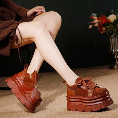 2025 Autumn/Winter Women's Cowhide Platform Lace-up Casual Shoes
