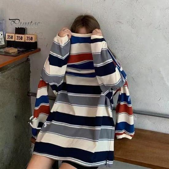 Belly-hiding Women Top Striped Thin Pullover Sweatshirt Soft Stretchy And Stylish Flattering Loose Fit Women's for Maximum Comfort