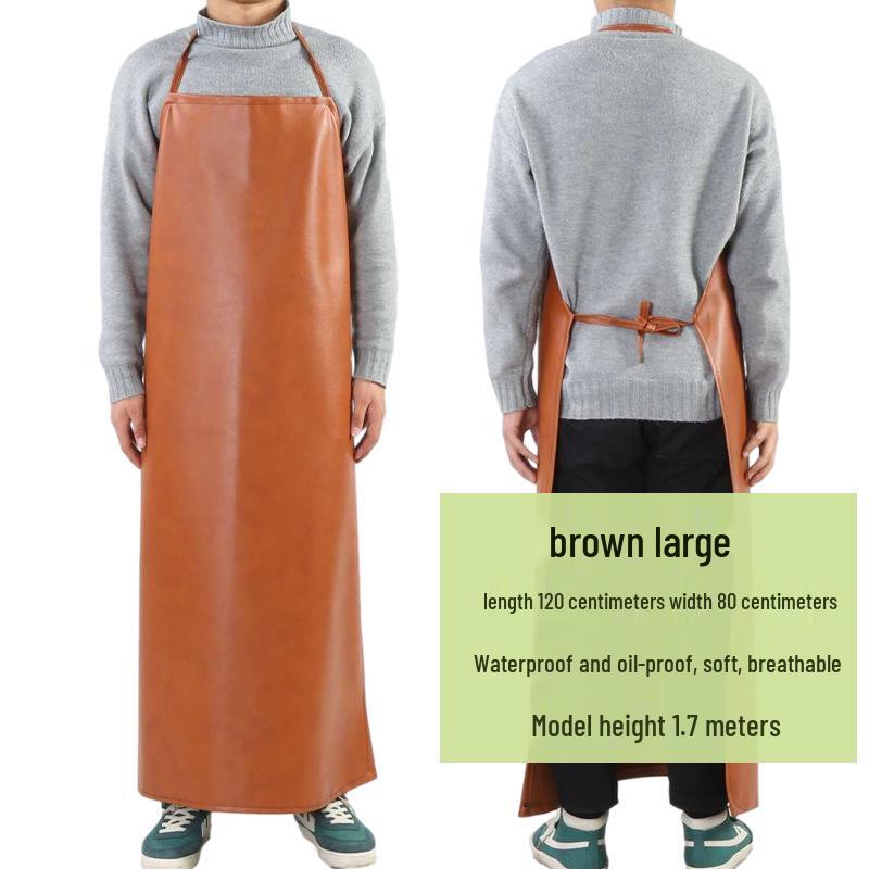 Men's Waterproof & Oil-Proof Leather Apron - Durable, Wear-Resistant, Long-Style for Cooking & Household Tasks