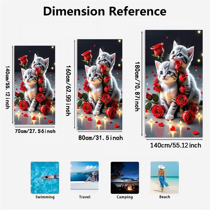 1PC Rose Kitty Heart Beach Towel Quick Dry Bath Towel Beach Vacation Photography Essential Lightweight Soft Fabric