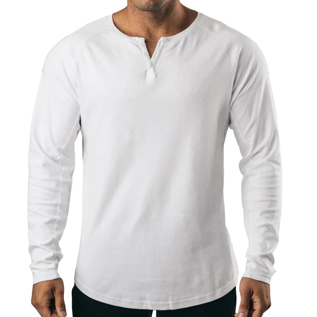 Manatsulife Long Sleeve Raglan Henley Round Solid CX3 Men's T-Shirt, Sleeves, Neck, Button-Down, Neck, Golf, Layering, Color, Commuting, Fitness,