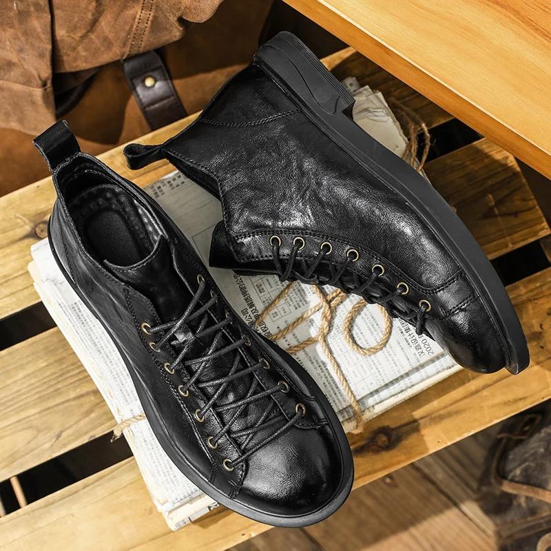 Italy Mens Leather Boots Outdoor Business Casual Shoes Man Trend Office Ankle Boot For Men Formal Dress Chelsea Boots For Men