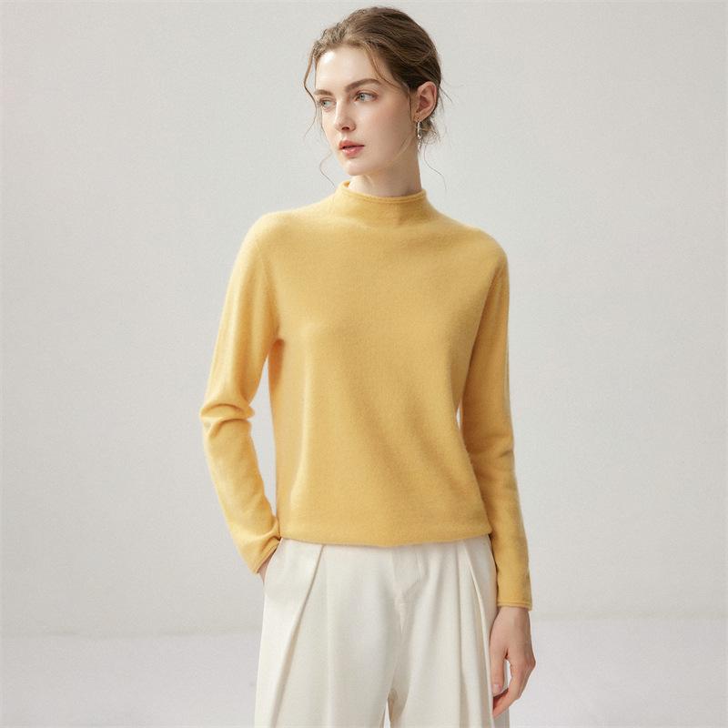Lekasha 100% Pure Cashmere 12-Gauge Rolled Hem Turtleneck Sweater