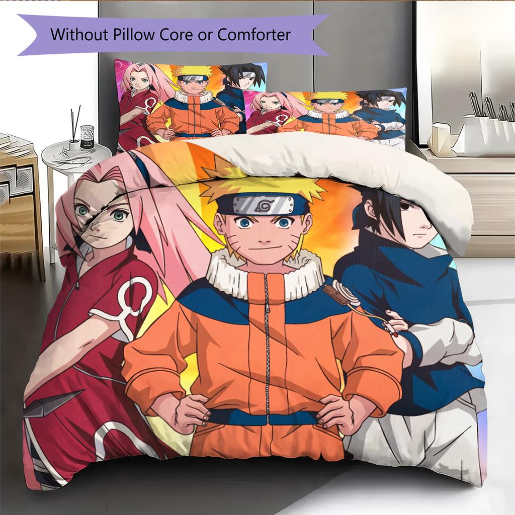 Naruto Anime Muster Bettwäsche Heimdekoration Geburtstagsgeschenk (1 Bettbezug + 2 Kissenbezüge, ohne Füllung)