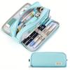 Large Capacity Three-Layer Zipper Pencil Case with 8 Pen Slots and 4 Inner Pockets in Oxford Cloth, Available in Multiple Colors
