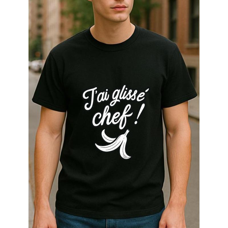 

European Size J ai glisse chef! Casual Print T-shirt | Trendy All-season Top for Men, Perfect for Casual Commuting, Office Work, Study 4XL чорний