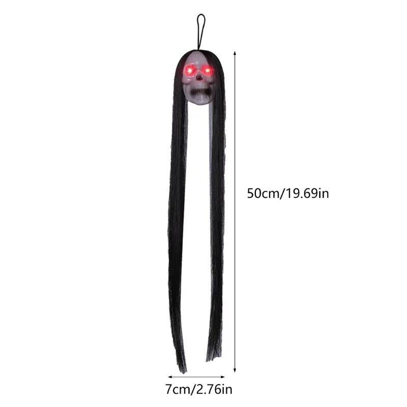 Hanging Skull Halloween Indoor Decoration Spooky Glowing Long Hair Skull Festival Glowing Skull  Room Decors 6PCS