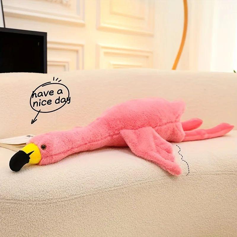 Stuffed Animal Flamingo Plush Toy Soft Cuddly Flamingo Plush with Cute Wings Adorable Zoo Animal Plushie Gift for Kid Pink/White