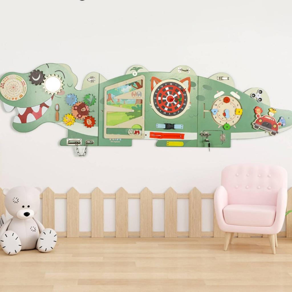 Dinosaur Wall Busy Board Educational Interactive Wood Activity Center for