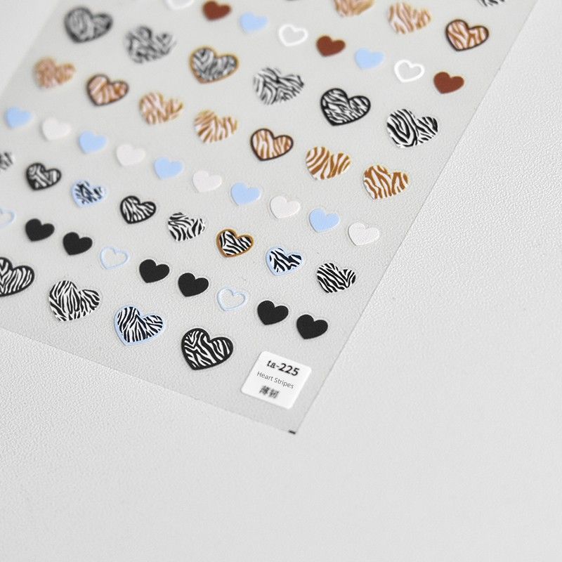 

Heart Leopard Print Black and White Cow Stripes Nail Art Sticker Tomoni Thin Tough Relief Nail Sticker Japanese Style Decorations Heart Stripes 225((Thin and tough))