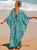 European & American Rayon Print Beach Cover-up Dress - Long, Loose Bikini Swimsuit Robe for Women