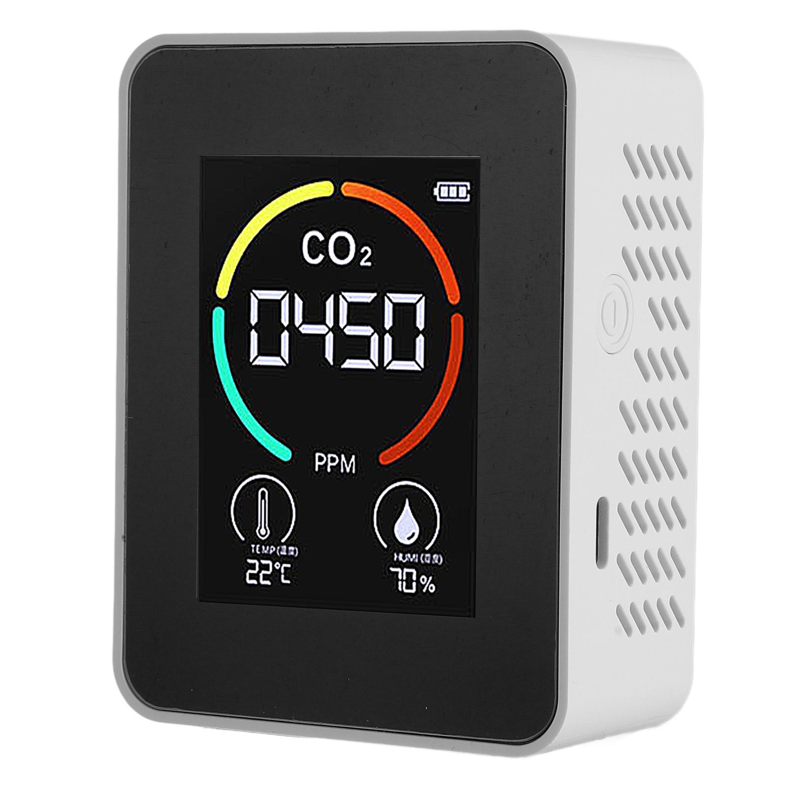 

Детектор качества воздуха 3 в 1 Портативный большой цветной дисплей Точный тестер CO2 температуры и влажности белый