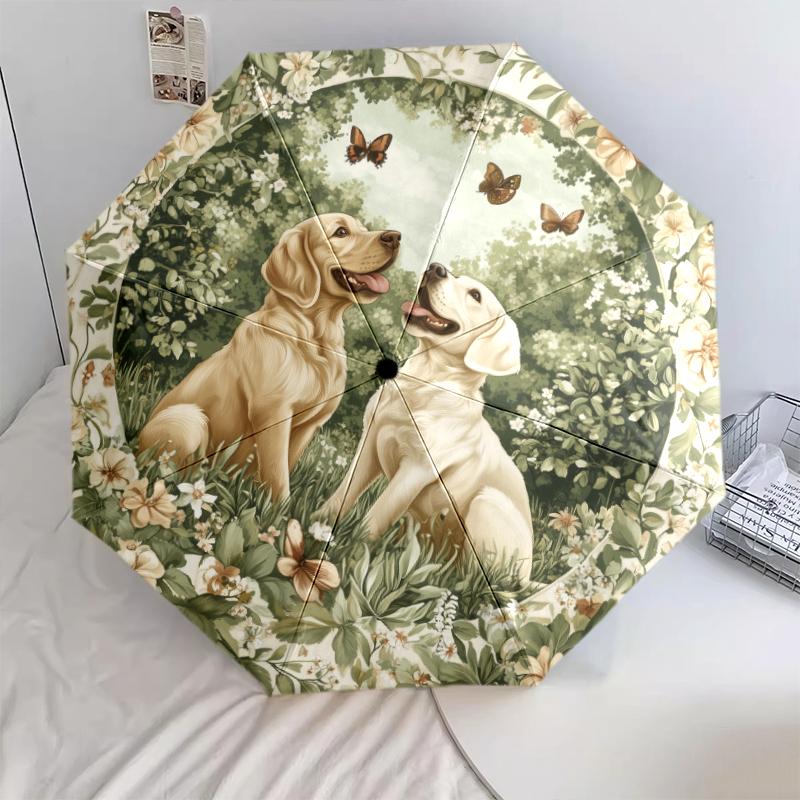 Happy Labrador pattern, automatic folding umbrella, portable and foldable design, 8 ribs, a Christmas or birthday gift.