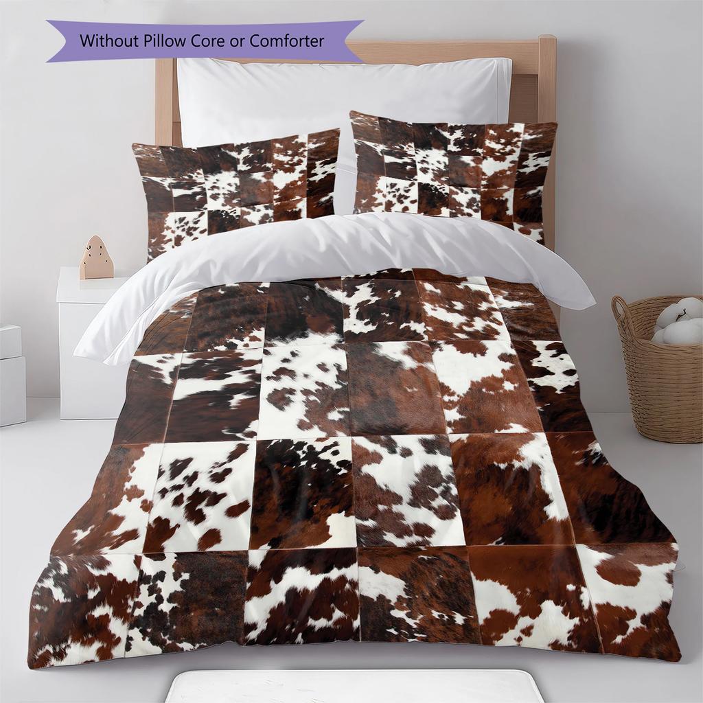 Rustic Cowhide Style Pattern Bedding Quilt Set Quilt Cover Pillowcase Home Decoration Gift (1 * duvet cover + 2 * pillowcase, without core)