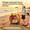 Rattan Woven Cat Ear Rolling Cat Carrier Breathable Escape-Proof Portable Large Capacity Pet Outdoor Travel Trolley for Cats New