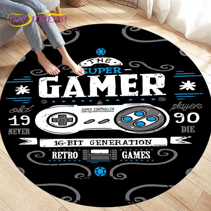 Cartoon Gamer Game Controler Area Koberec,Koberec s kulatým kobercem do obývacího pokoje Ložnice Dekorace,Děti si hrají plazící se protiskluzová podložka na podlahu