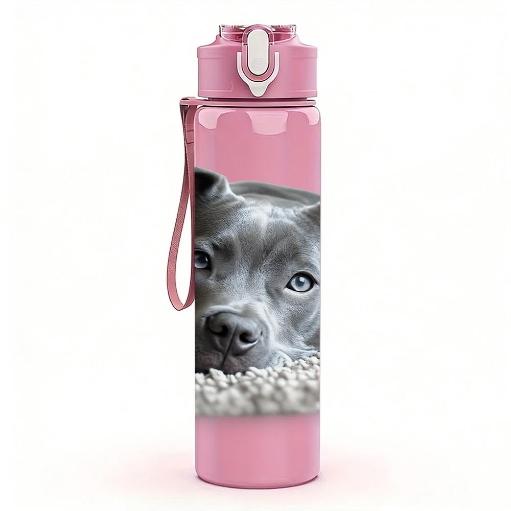 1PC Grey Dog Rest On Blanket Print 750ml Color Plastic Sports Water Bottle Leakproof Flip Straw Lid Suitable for Sports Office Home Use