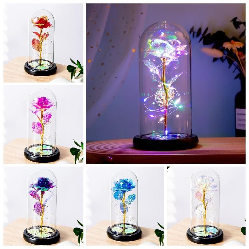Romantic Rose Forever Flower In Dome Led Light Valentine Day Birthday Gift Decor