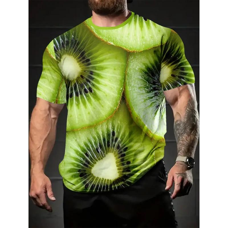 Men's 3D Printed Round Neck Casual T-shirt for Summer Wear Lightweight Breathable Trendy Vibrant Fresh Produce Element Pattern Printed T-shirt