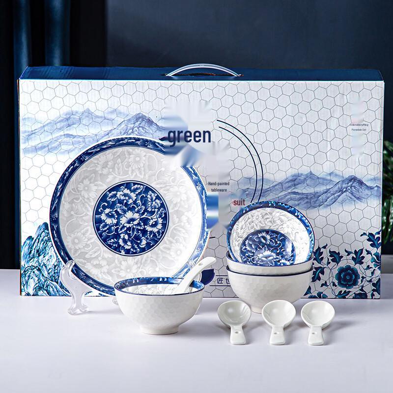 

Ru Han Hand-painted Blue & White Porcelain Dinnerware Set