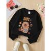 Cute Bear Fish Burger Orange Star Girls' Crew Neck Fashion Sweatshirt, Autumn and Winter Western Style Top, Children's Long Sleeved T-shirt