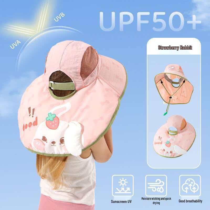 Dan Zai Kids' Wide Brim Summer Sun Hat with UV Protection and Shawl for Boys & Girls