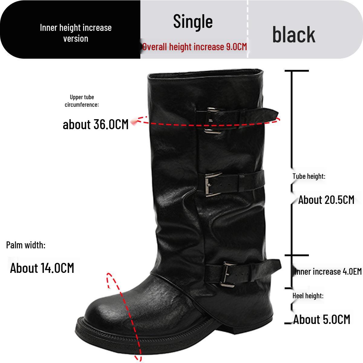 

Женские ботфорты-рыцари из натуральной черной мятой кожи с внутренней высотой 9 см - новый стиль 2025. EUR35