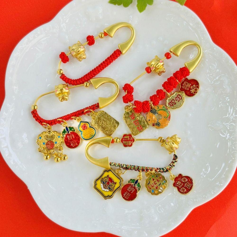 Horse Year Lucky Pins Gold Color Sand-plated Ornaments Fashion Guardian Brooch Pregnant Women