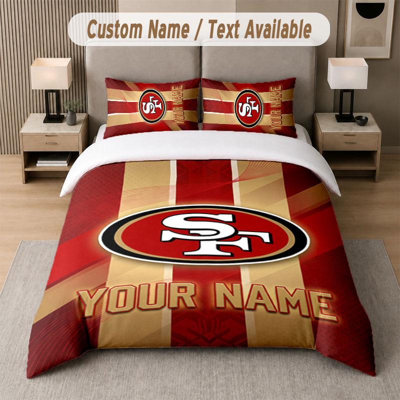 Custom Bedding Set San Francisco 49ers Pattern, Print Name Text 1 Duvet Cover Plus 2 Pillowcases Home Textile