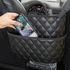 Black Quilted PU Leather Car Seat Back Organizer Mesh Pockets Storage Universal Fit Cars Trucks SUVs | 24-hour Shipping