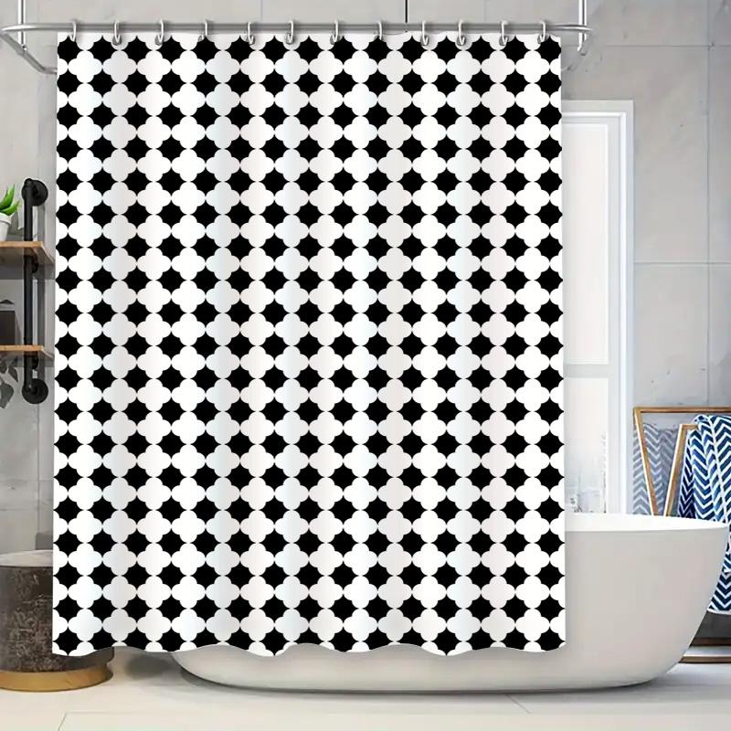 White Black Checkered Shower Curtain, Plaid Pattern Bath Decoration, Home Decor Washable Waterproof Fabric European Style (180x2
